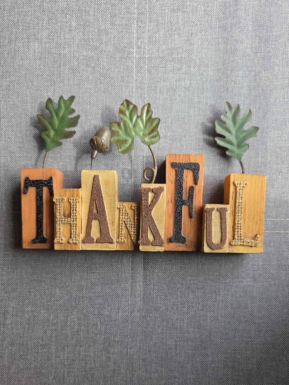 Thankful Rustic Faux Wood Tabletop Decor in Green and Brown
